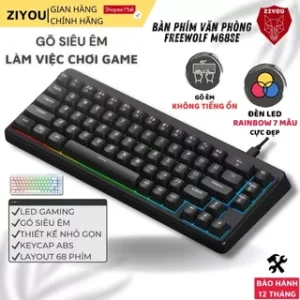 Bàn Phím Gỉa Cơ Máy Tính Ziyou FreeWolf M68SE LED Pro, Keycap ABS, Thiết Kế Nhỏ Gọn, Gõ Êm Cho Pc
